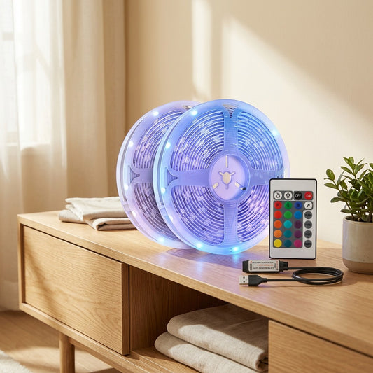 Lumenribbon™ RGB USB LED Strip Lights in a calm home setting