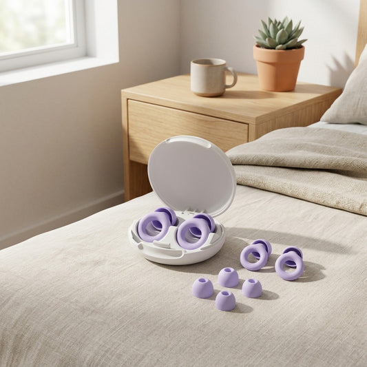 Quellbud™ Silicone Stress Relief Earplugs in a calm home setting