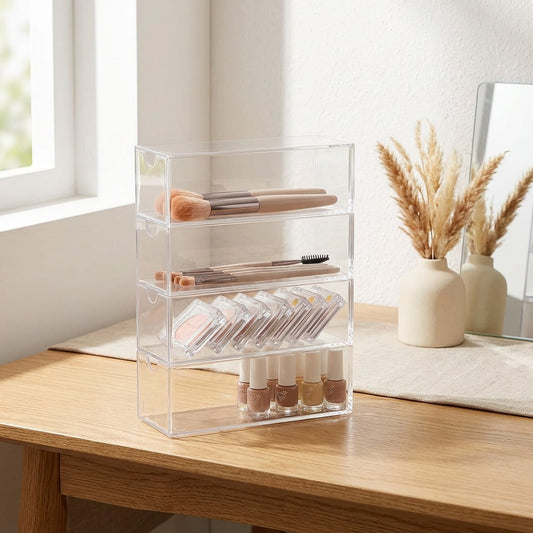 Clearstack™ Transparent Compartment Storage Box in a calm home setting