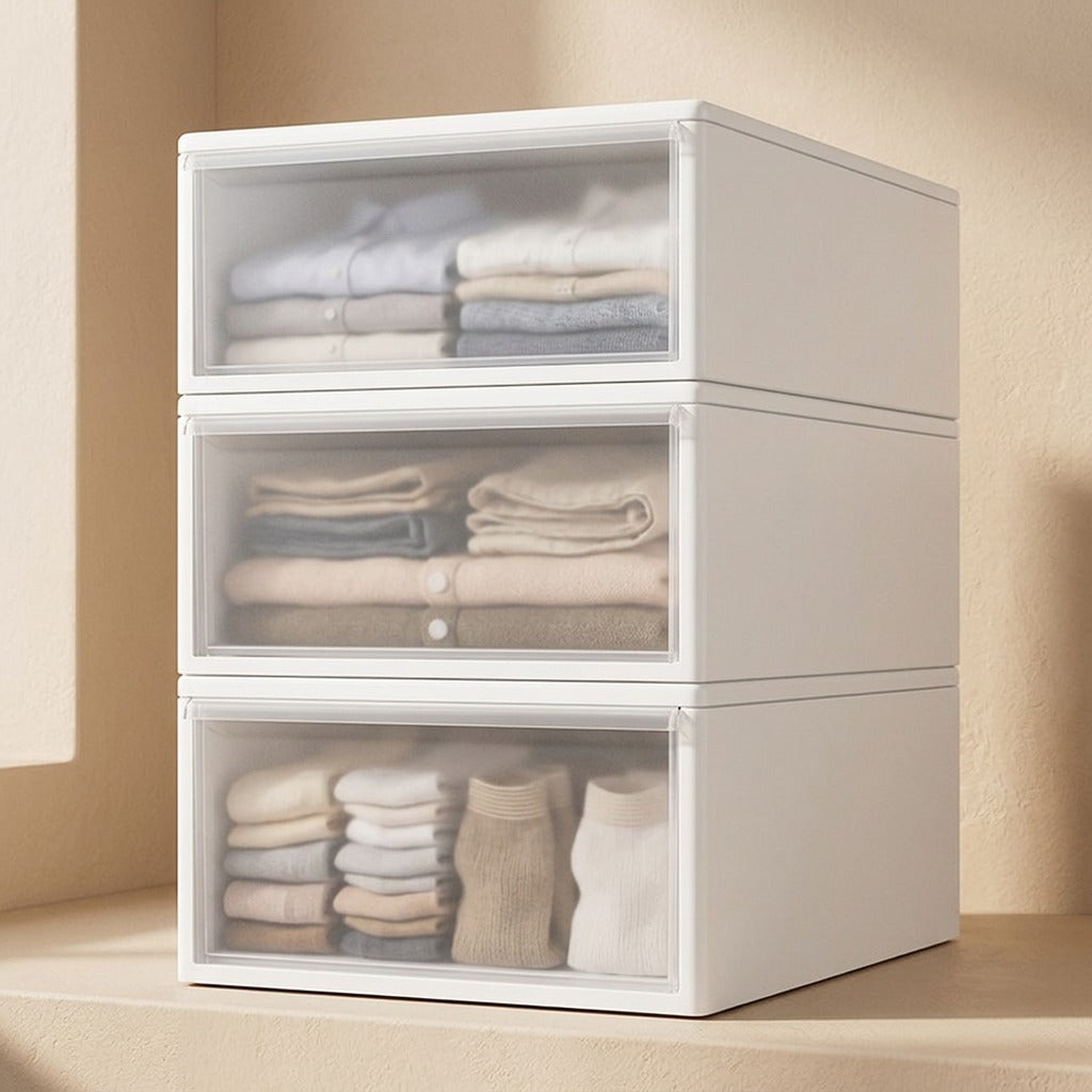 Frostkeep™ Frosted Plastic Drawer Storage Organizer, material and detail close-up