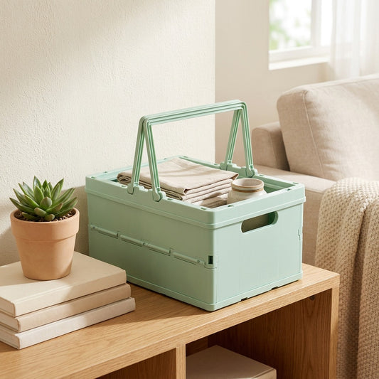 Lidloft™ Foldable Plastic Storage Box with Lid in a calm home setting
