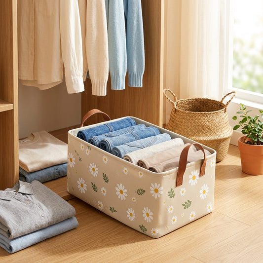 Foldbin™ Foldable Clothing Storage Box in a calm home setting