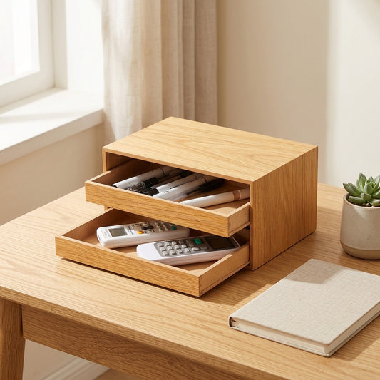 Timberly™ Solid Wood Desktop Organizer Box in a calm home setting