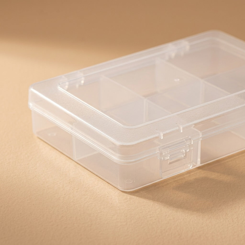 Sectionstow™ Clear Rectangular PP Storage Box with Divisions and Lid, material and detail close-up