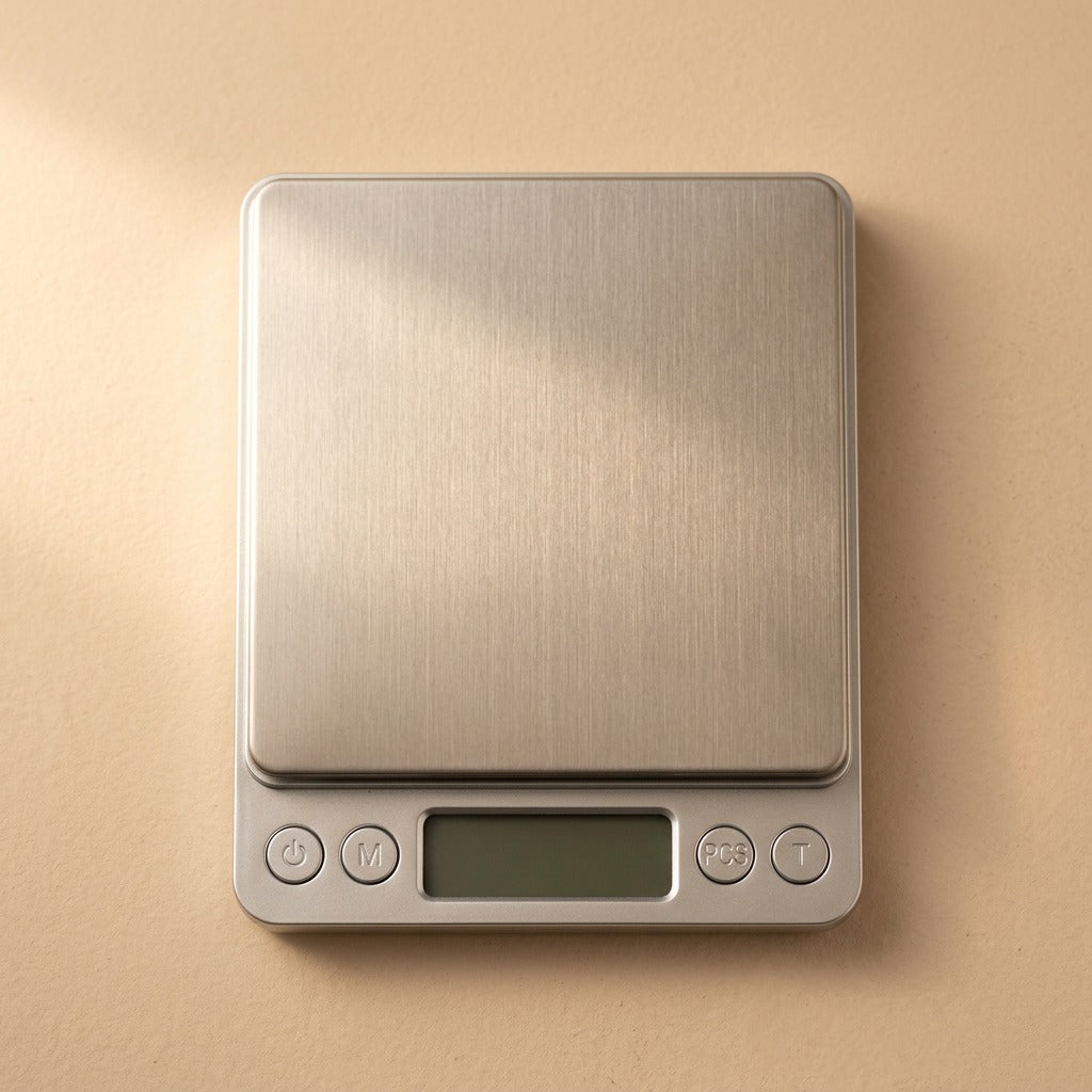 Trueweigh™ Stainless Steel Kitchen Scale, material and detail close-up