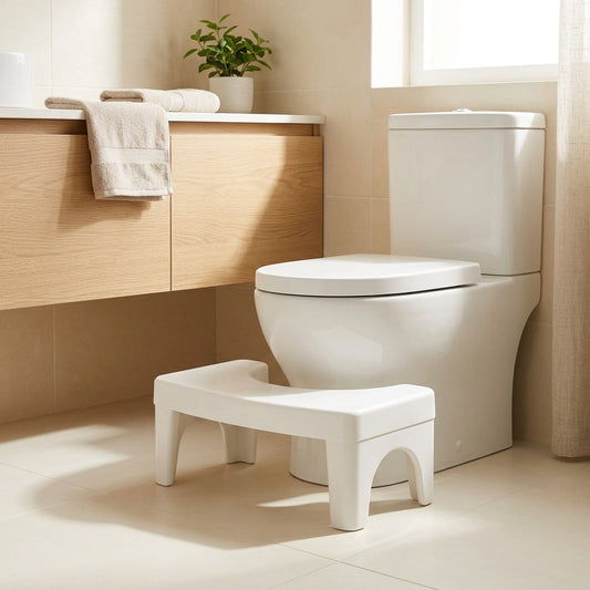 Squatwell™ PP Toilet Stool Squatting Aid Footrest in a calm home setting