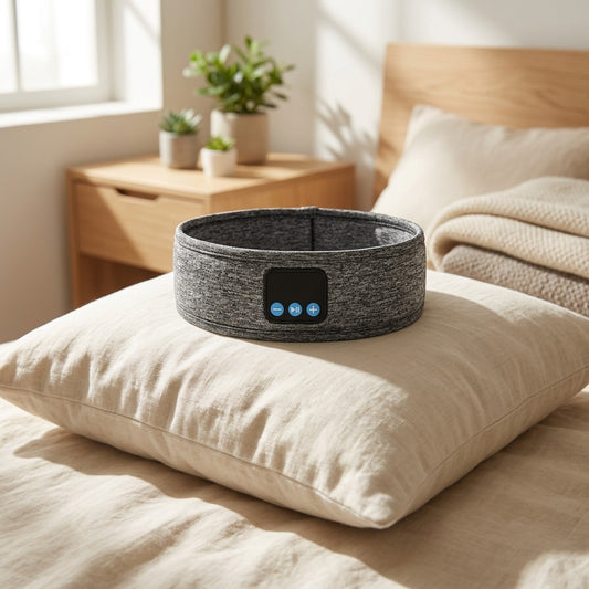 Hushband™ Bluetooth Eye Mask Sports Headband in a calm home setting