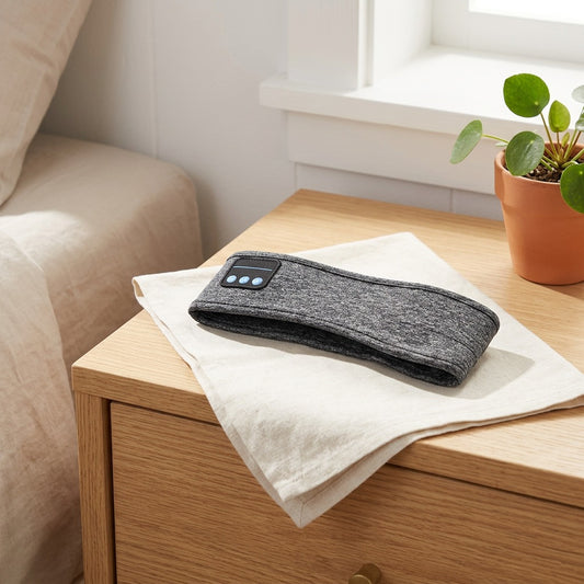 Shadeband™ Sports Headband Eye Mask in a calm home setting