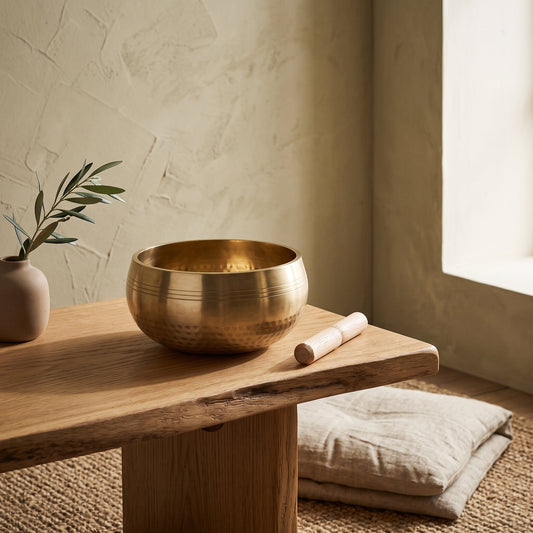 Timbre™ on a live-edge oak table beside a linen floor cushion