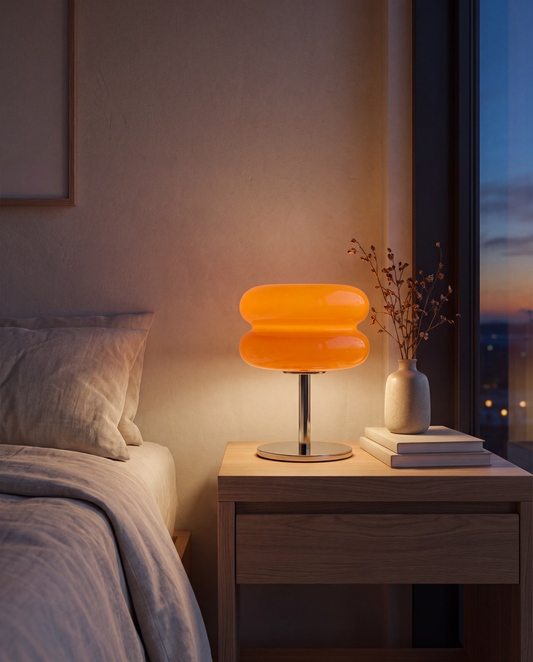 Amber Glass Accent Table Lamp in a Calm Eden lifestyle setting