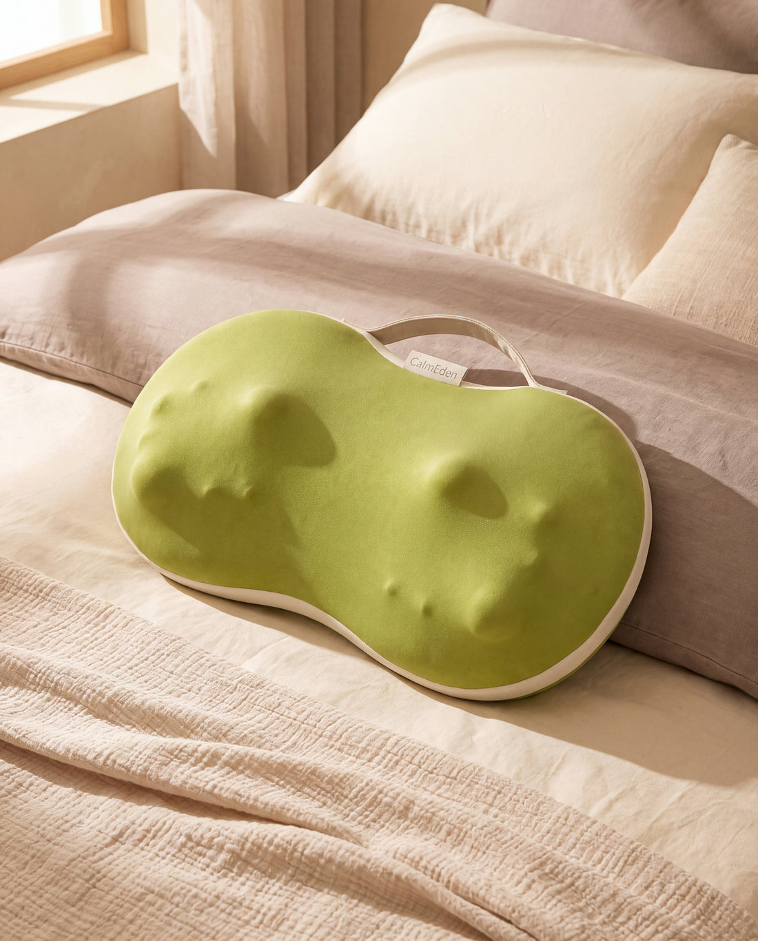 Balm Warm Massage Pillow in a Calm Eden lifestyle setting