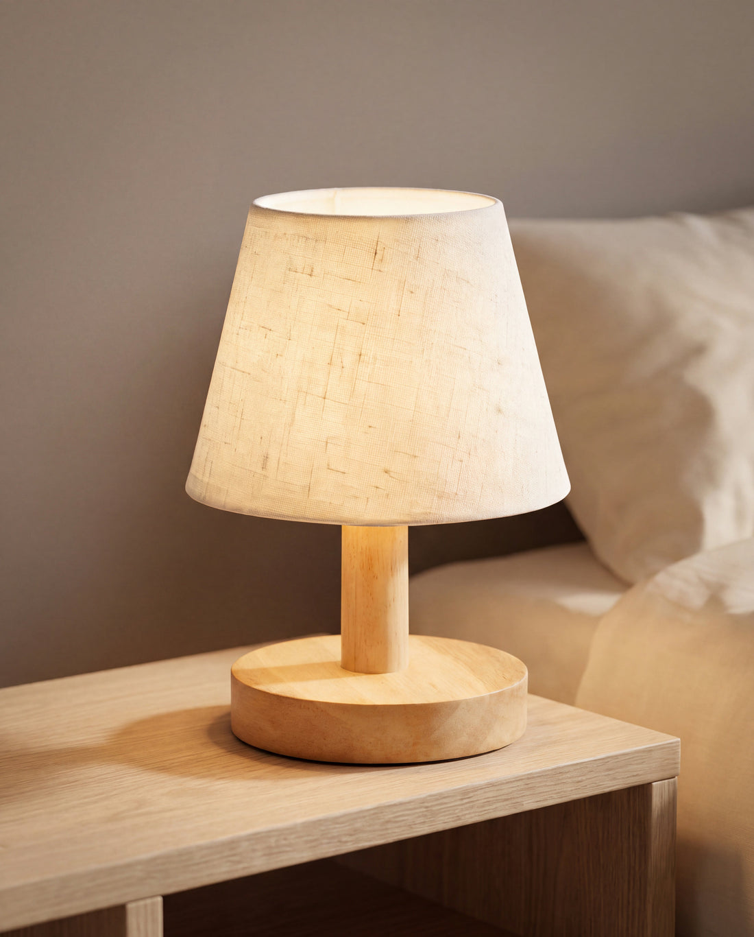 Birch Oak Wood Bedside Lamp in a Calm Eden lifestyle setting