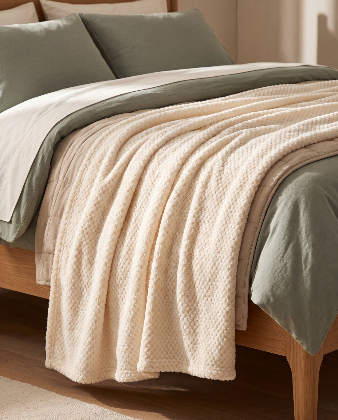 Bramble Pineapple Weave Fleece Throw in a Calm Eden lifestyle setting