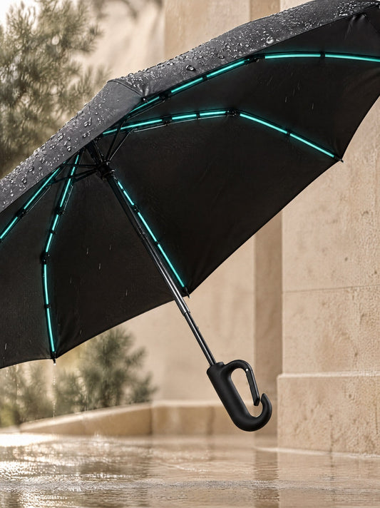 Open Haven umbrella seen from below on a rainy walk