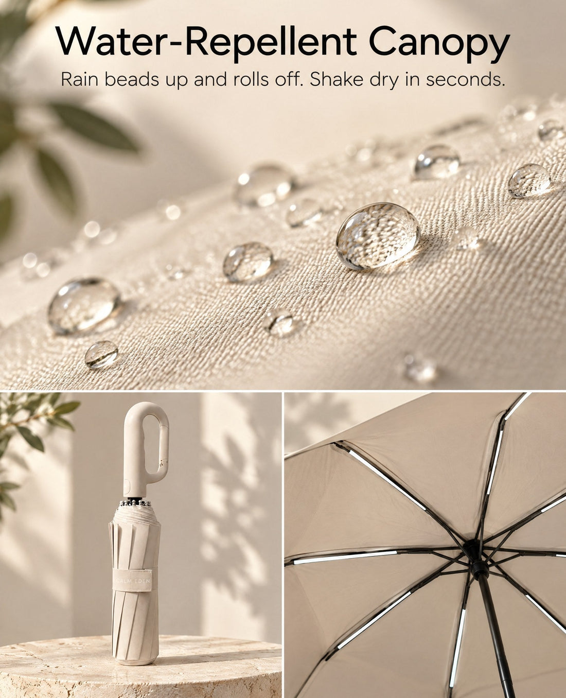 Water beading on the water-repellent Haven canopy