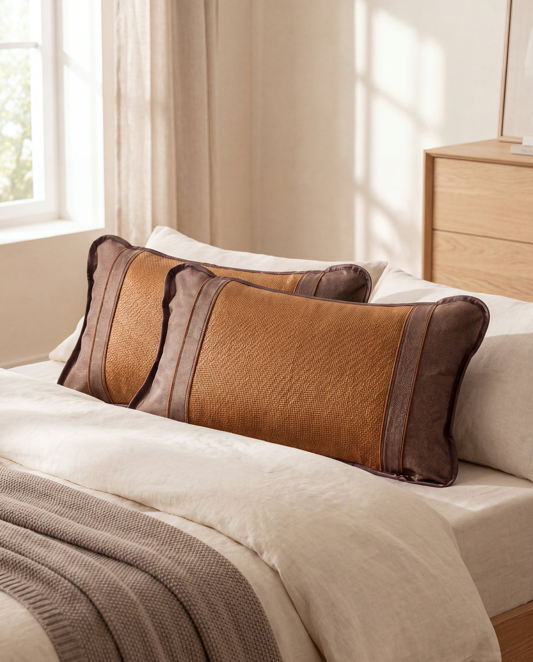 Cane Breathable Rattan Summer Pillow in a Calm Eden lifestyle setting