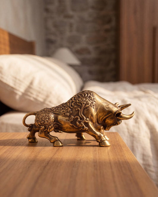 Pasture Brass Bull Statue in a Calm Eden lifestyle setting