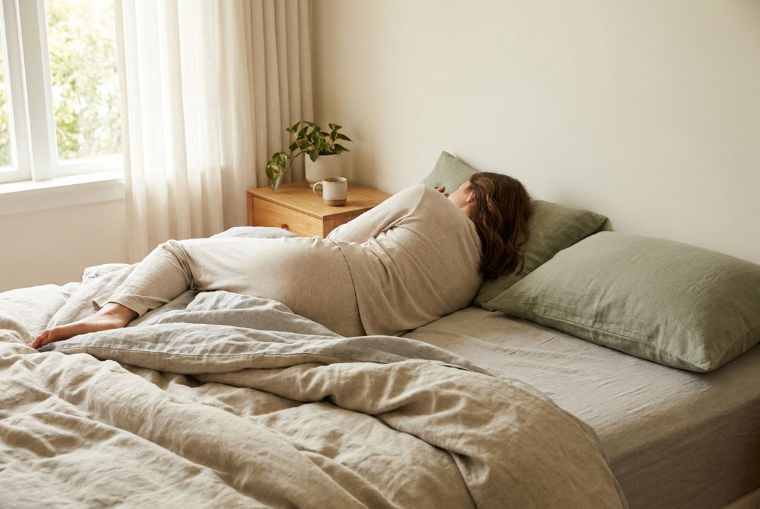 Sleeper turning from back toward side on a neutral bed