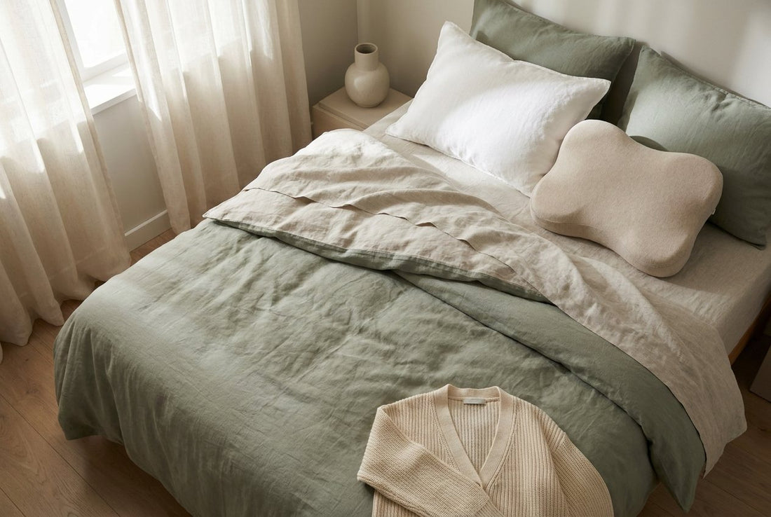 Supportive side-sleeper pillows on a neatly made bed in soft daylight