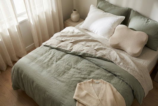 Supportive side-sleeper pillows on a neatly made bed in soft daylight