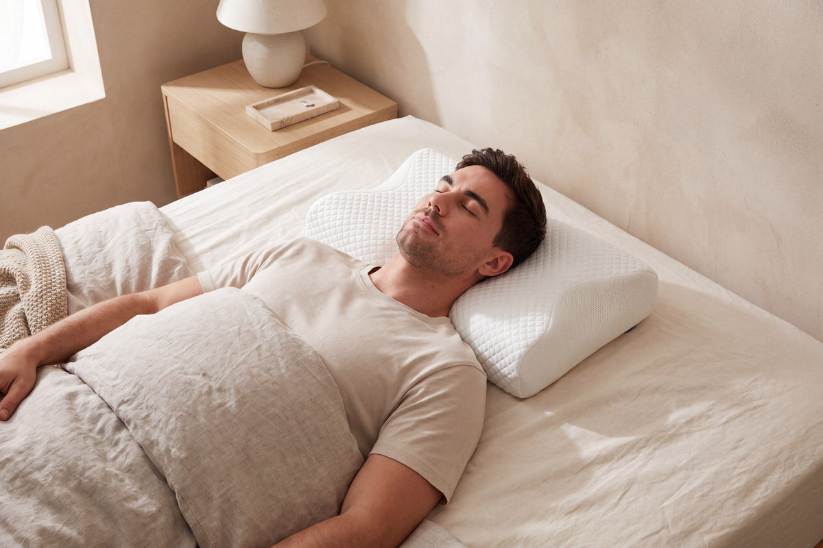 Sleeper resting on a contour pillow