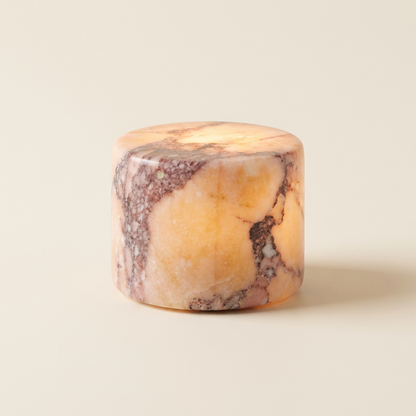 Aura™ Marble Tap Light — solid Viola marble touch lamp glowing on warm cream background
