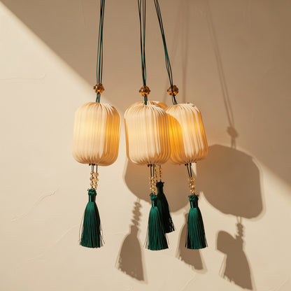 Winter melon-shaped red festival lantern with a polyester cover and hanging tassel - view 4