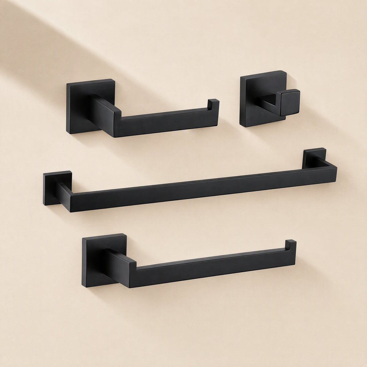 Stainless steel wall-mounted bathroom storage rack set with towel and tissue holders and hooks - view 3