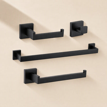 Stainless steel wall-mounted bathroom storage rack set with towel and tissue holders and hooks - view 3