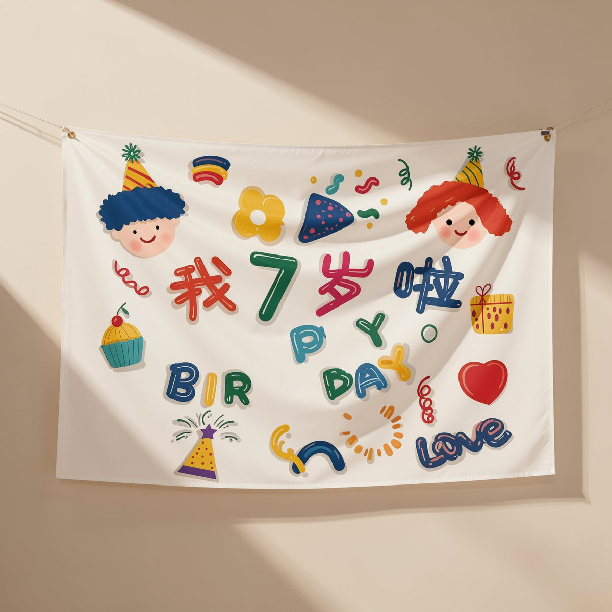 Festdrape birthday background cloth banner made from flag cloth in an anime cartoon style - view 4