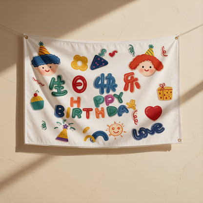 Festdrape birthday background cloth banner made from flag cloth in an anime cartoon style - view 5