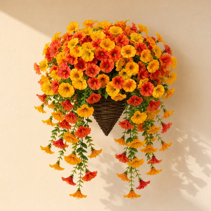 Plastic morning glory flower bouquet wall hanging, branch form, 100–200 cm tall - view 2