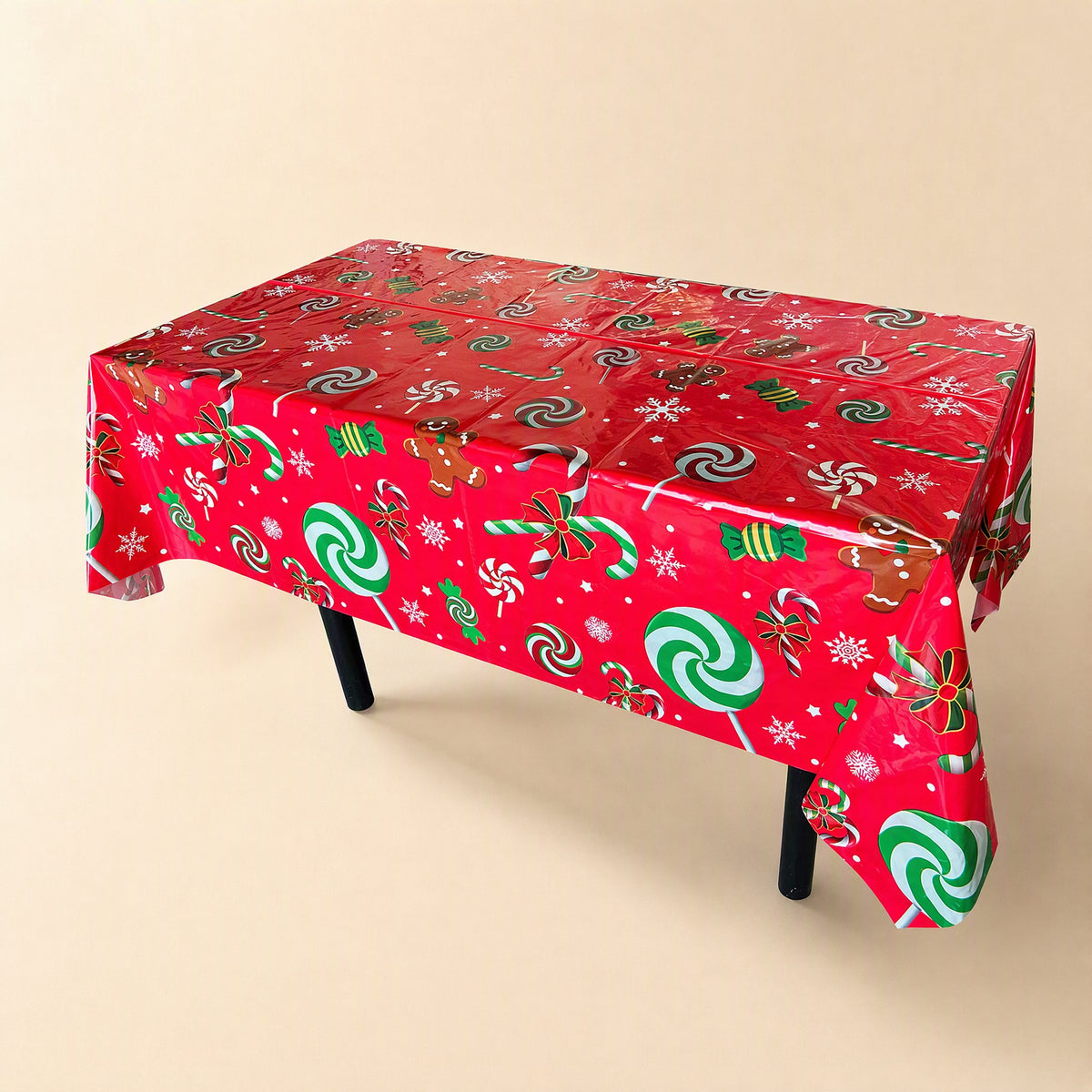 Plastic Christmas party tablecloth with a cartoon pattern - view 2