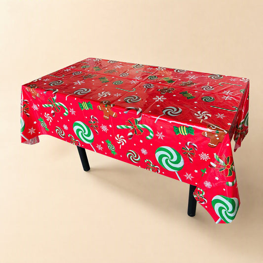 Plastic Christmas party tablecloth with a cartoon pattern - view 2