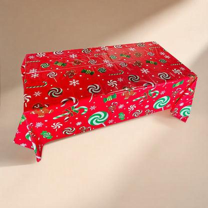 Plastic Christmas party tablecloth with a cartoon pattern - view 3