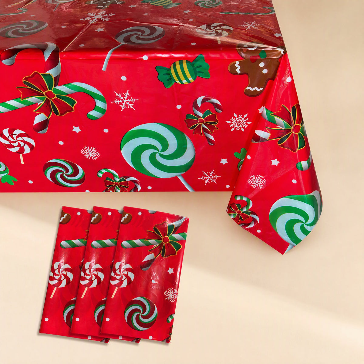 Plastic Christmas party tablecloth with a cartoon pattern - view 4