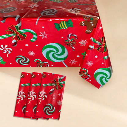 Plastic Christmas party tablecloth with a cartoon pattern - view 4