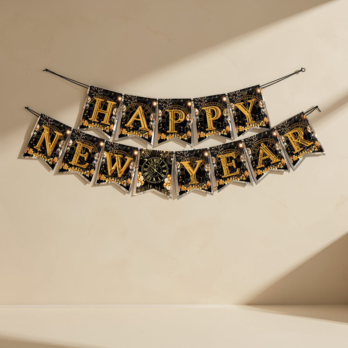 2027 New Year party decoration set with a banner, balloons, photo props, foil balloons, and black ribbons - view 4