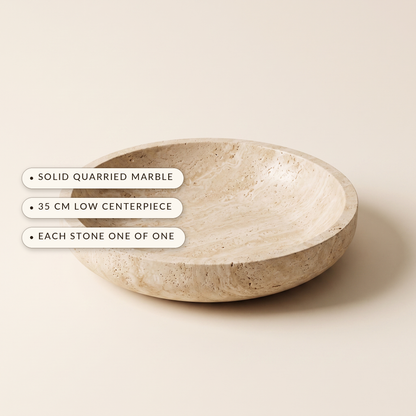 Quarry™ Marble Centerpiece Bowl — solid quarried marble, 35 cm low centerpiece, each stone one of one
