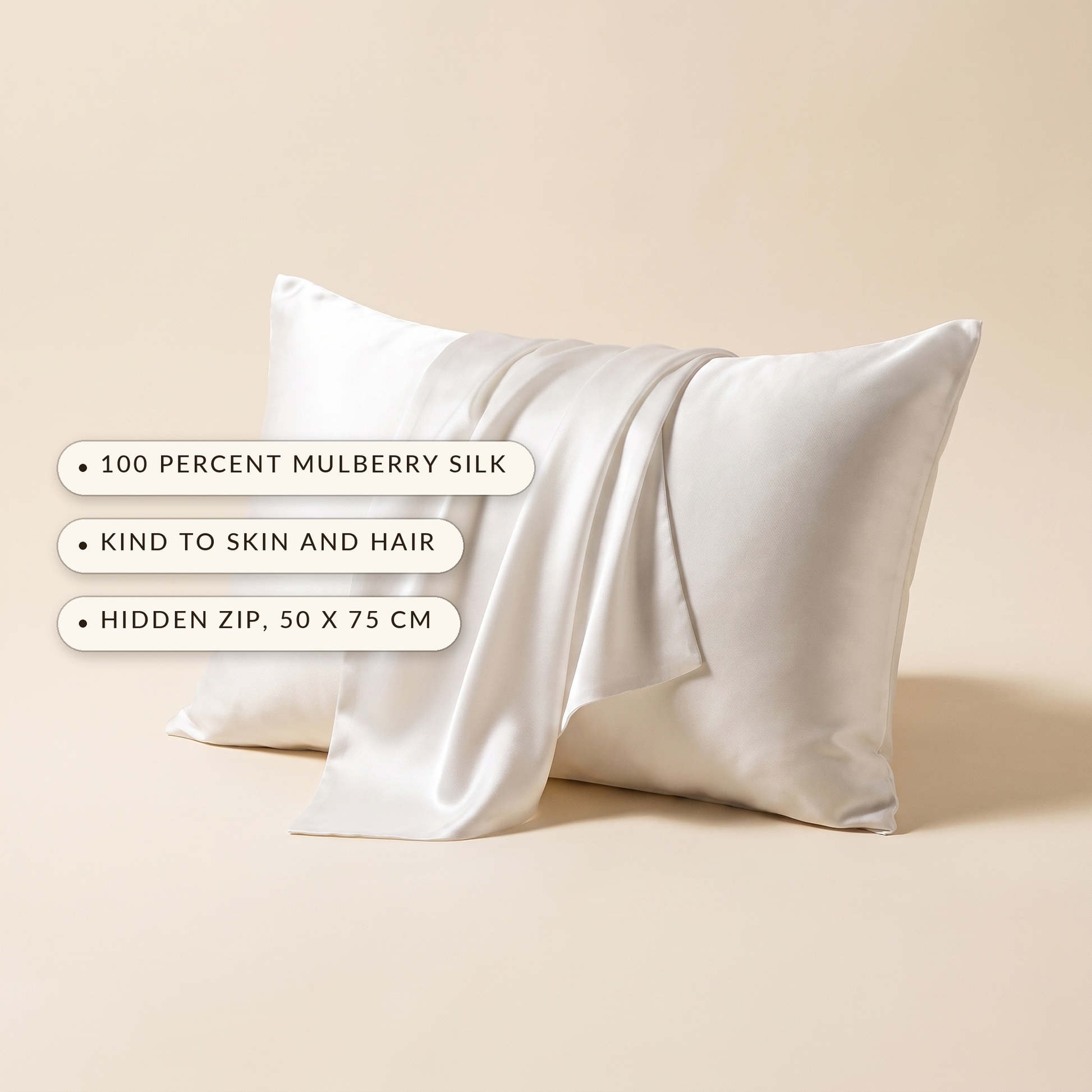 Mulberry™ Silk Pillowcase — 100% mulberry silk, kind to skin and hair, hidden zip 50 x 75 cm
