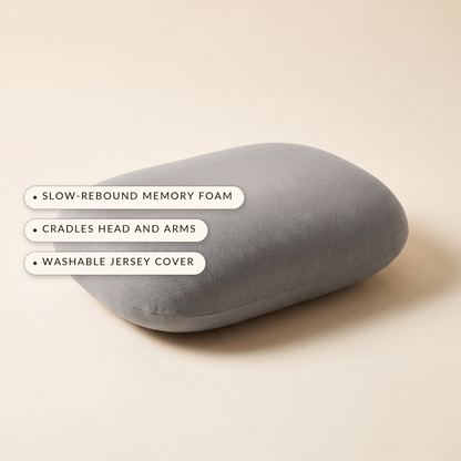 Doze™ Desk Nap Pillow — slow-rebound memory foam, cradles head and arms, washable jersey cover