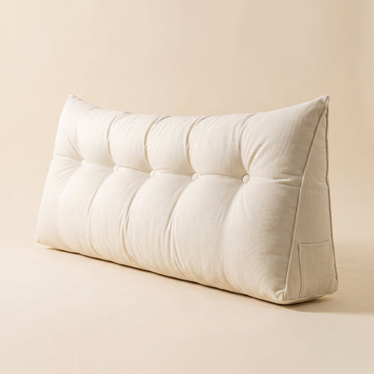 Lean™ Headboard Wedge Pillow — ivory tufted triangular wedge on warm cream background