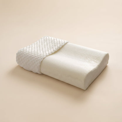 Wave™ Contour Memory Pillow — cloud-white contoured memory foam pillow on warm cream background