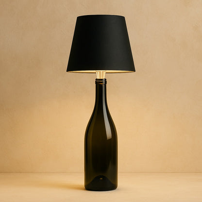 Cork bottle lamp mockup on warm limewash plaster