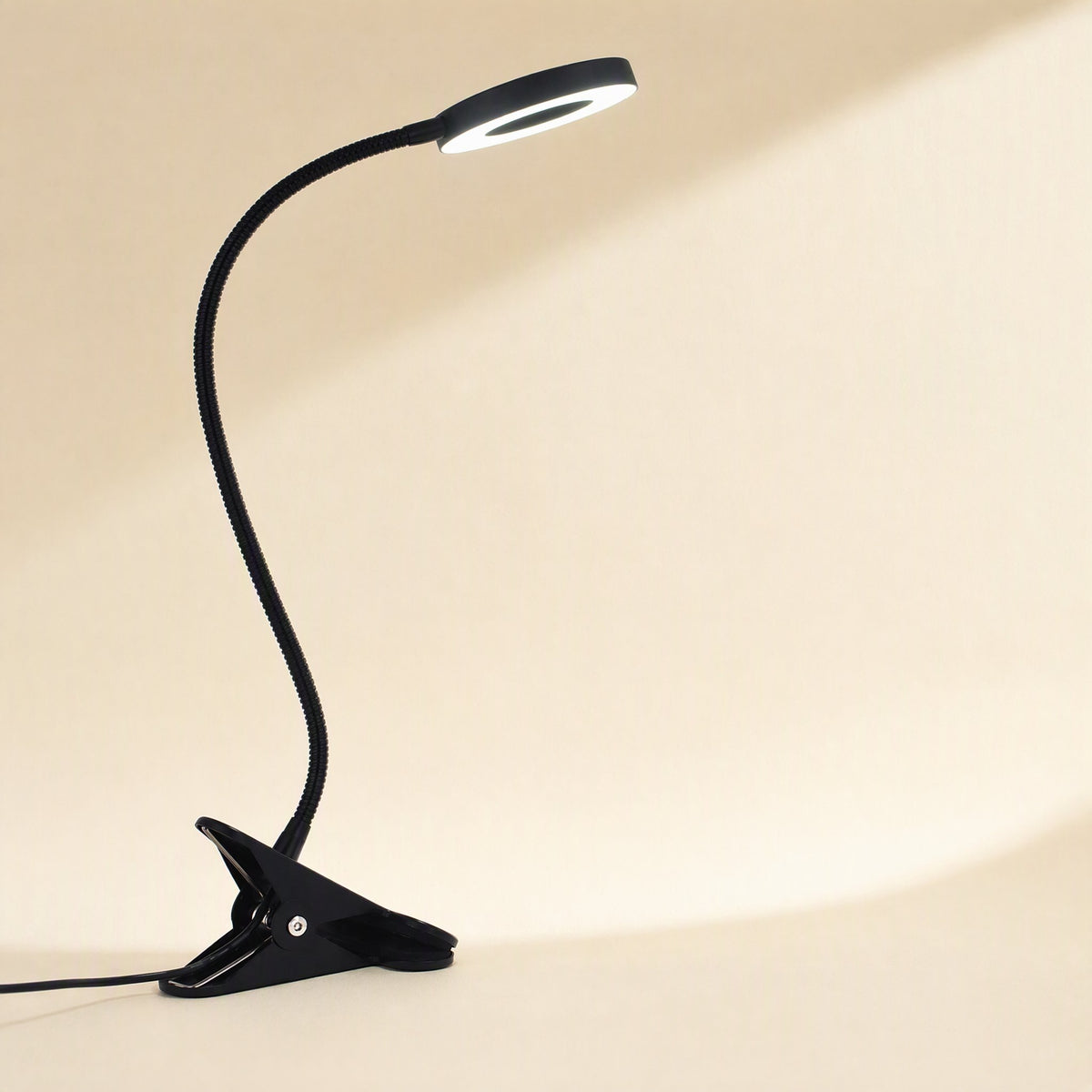 USB-powered clip-on table lamp with a metal shade and gooseneck form - view 2