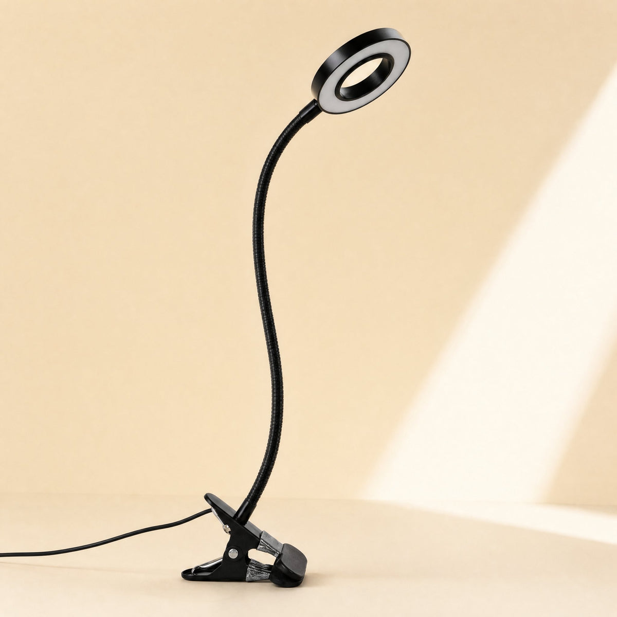 USB-powered clip-on table lamp with a metal shade and gooseneck form - view 3
