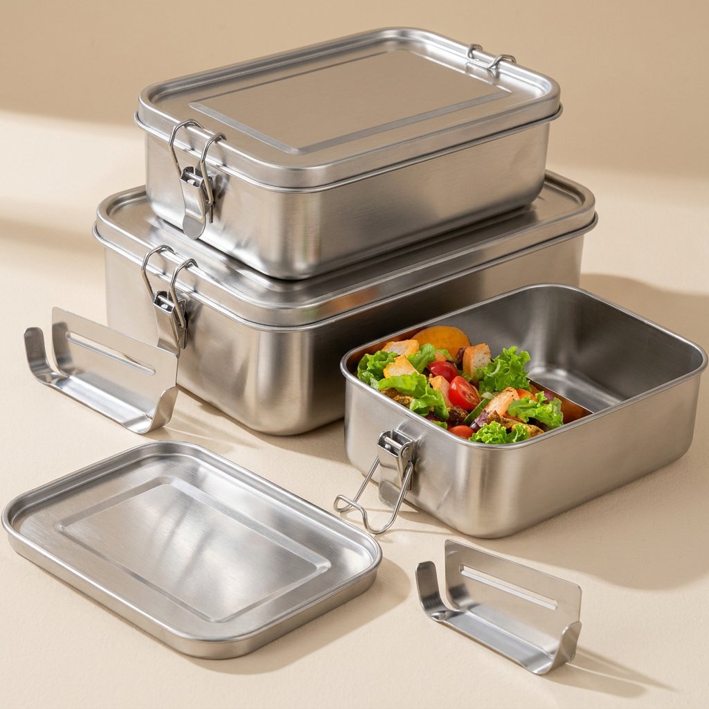 Rectangular solid-color 304 stainless steel lunch box - view 2