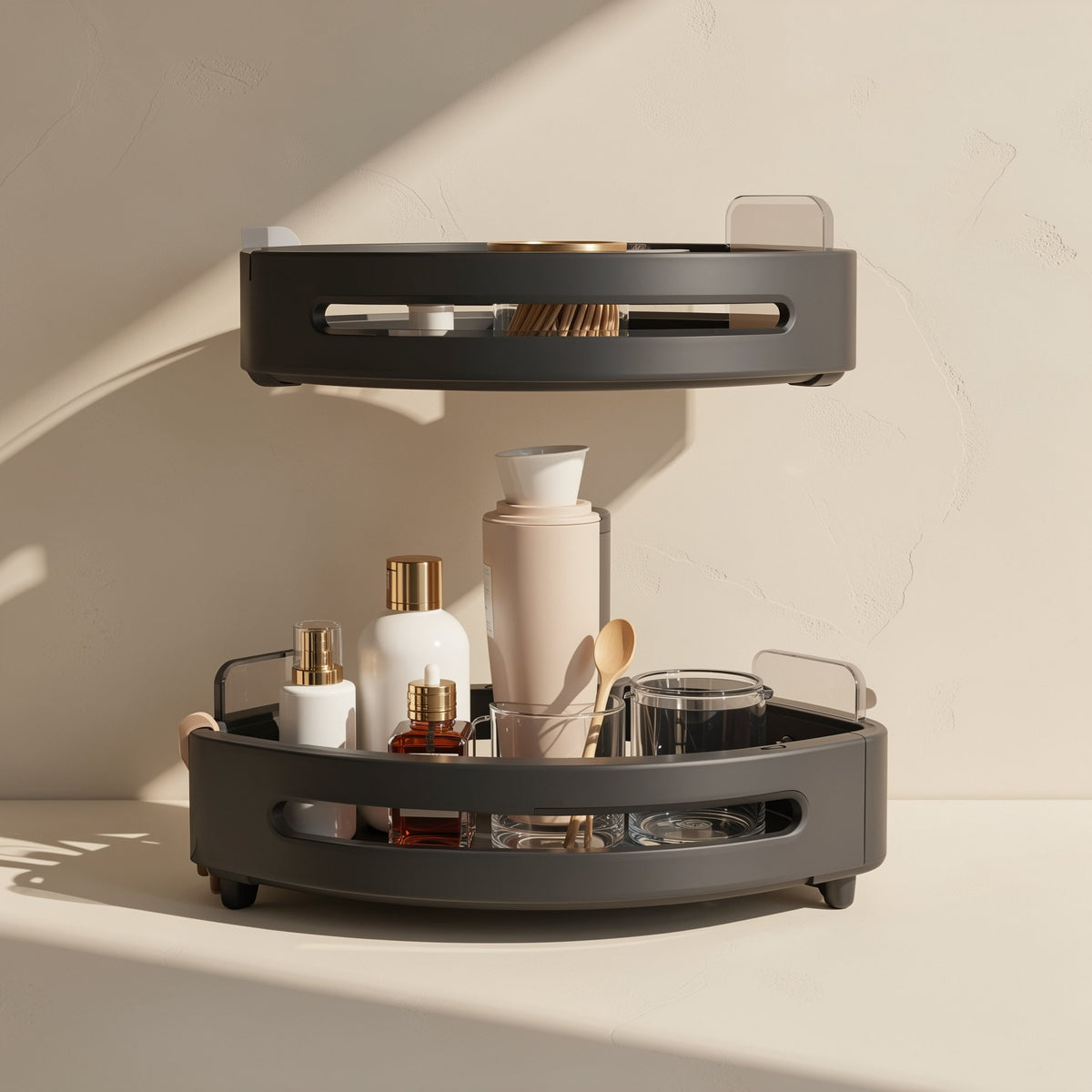 Plastic triangle bathroom storage rack with baking-paint surface treatment