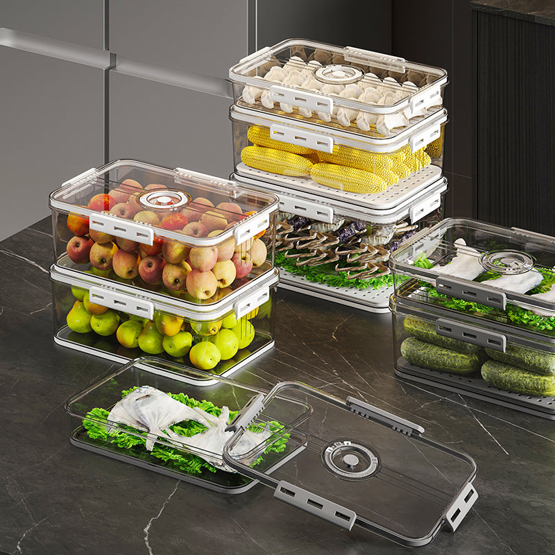 Shouyi refrigerator storage box plastic kitchen organizing timing frozen PET sealed white transparent crisper - image 1