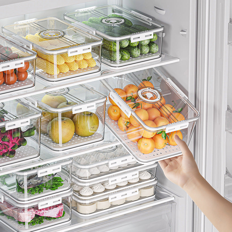 Shouyi refrigerator storage box plastic kitchen organizing timing frozen PET sealed white transparent crisper - image 2